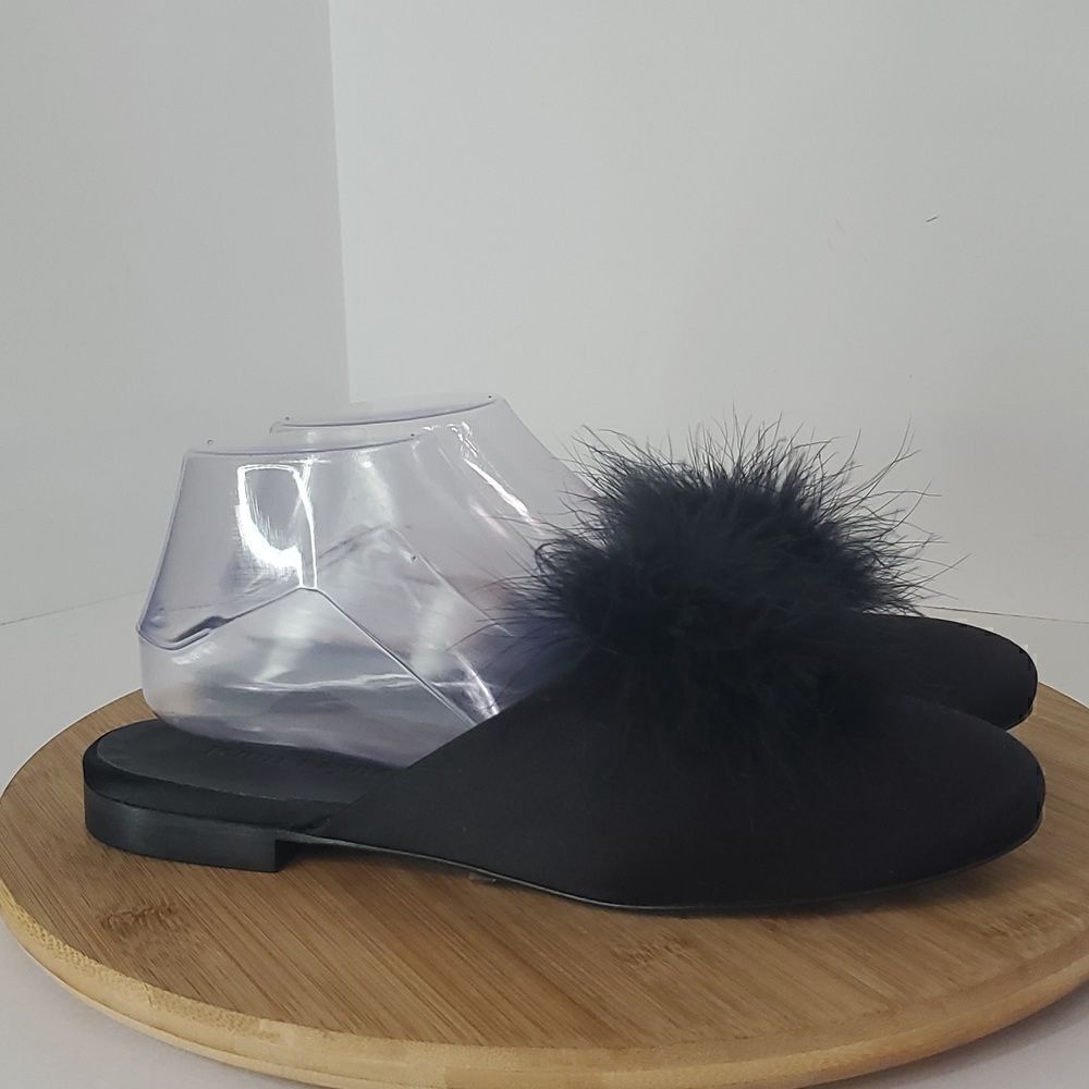 Jenni Kayne Feather Slippers Mules Black Size 39